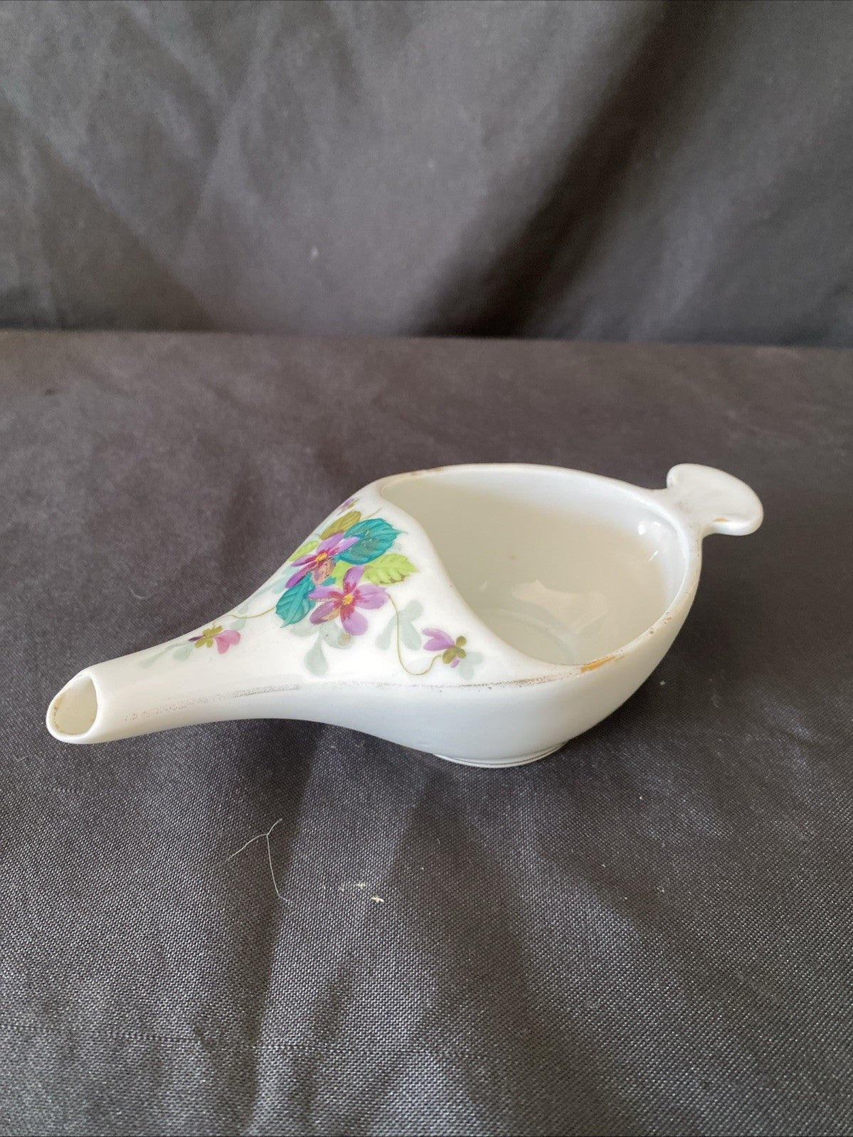 Antique Ceramic Invalid feeder Floral with Gilt 14.5cm wide - (5835)