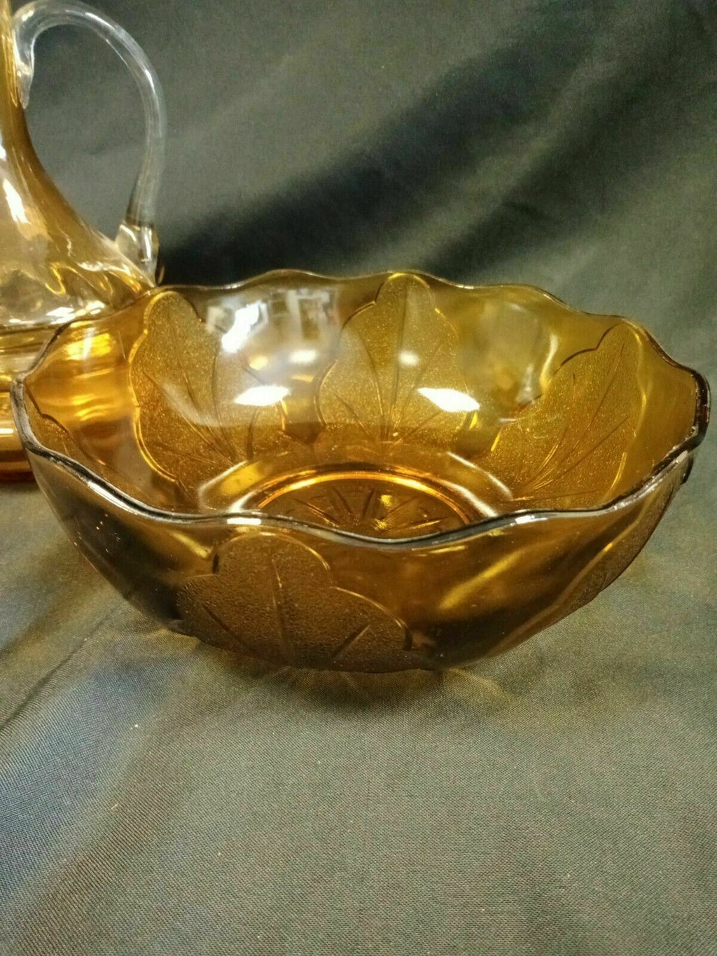 Vintage Large Amber glass bowl and Jug Stamped England - (7973)