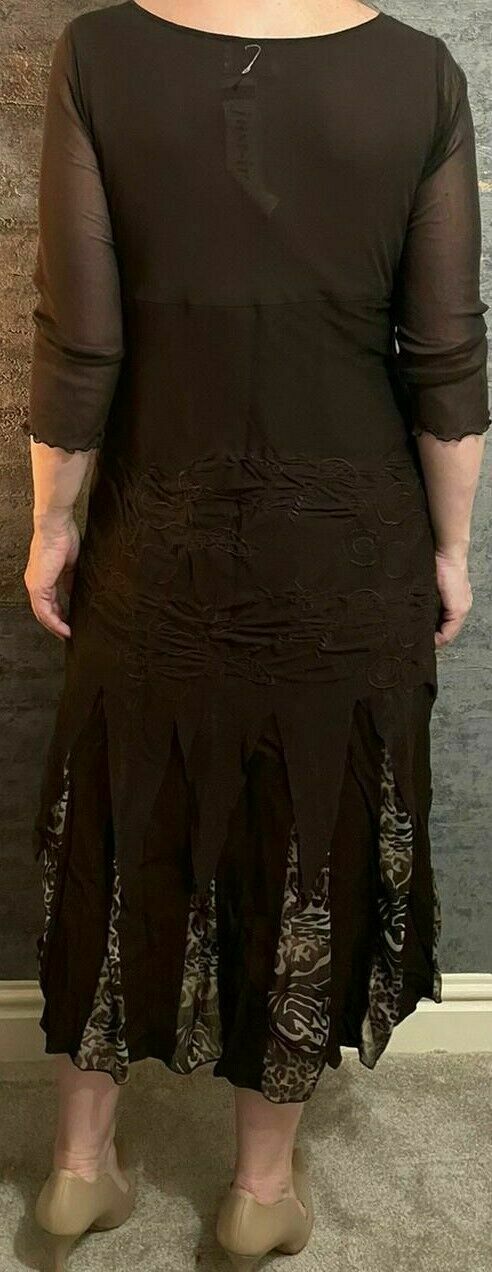 Vintage Dress Size 12 Tall - Mac Scott Brown brown print layered detailed -(2662
