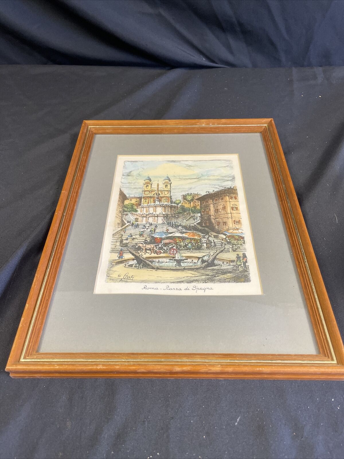 Vintage framed print of Roma Piazza Di Spagna Framed and matted - (8148)