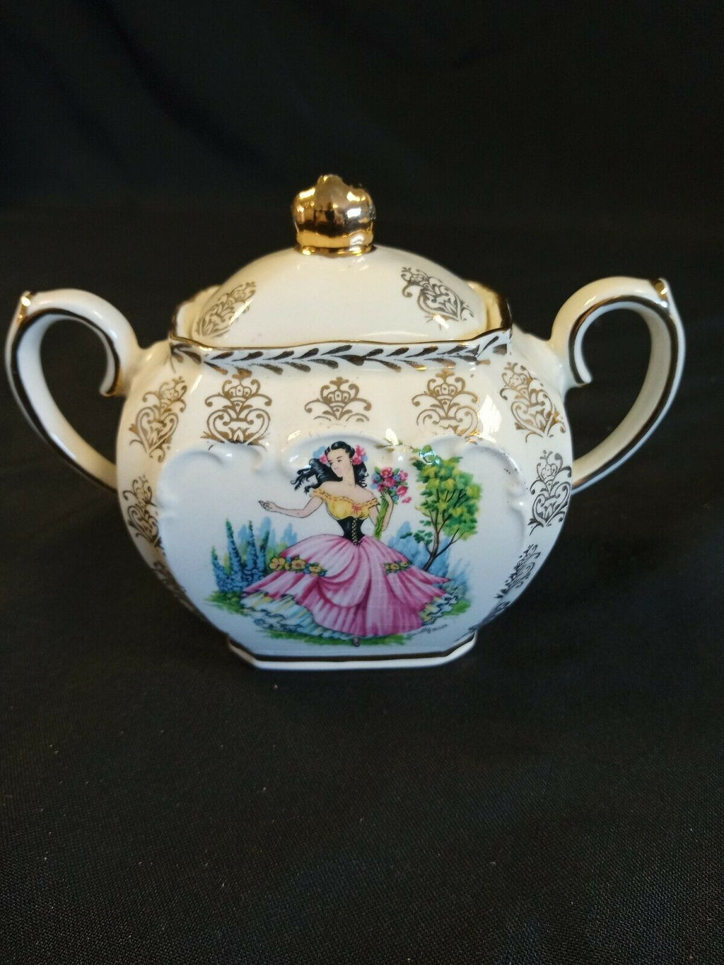Vintage Sadler Sugar Pot  DAINTY MISS Gilded 9.5cm Tall - (7893)