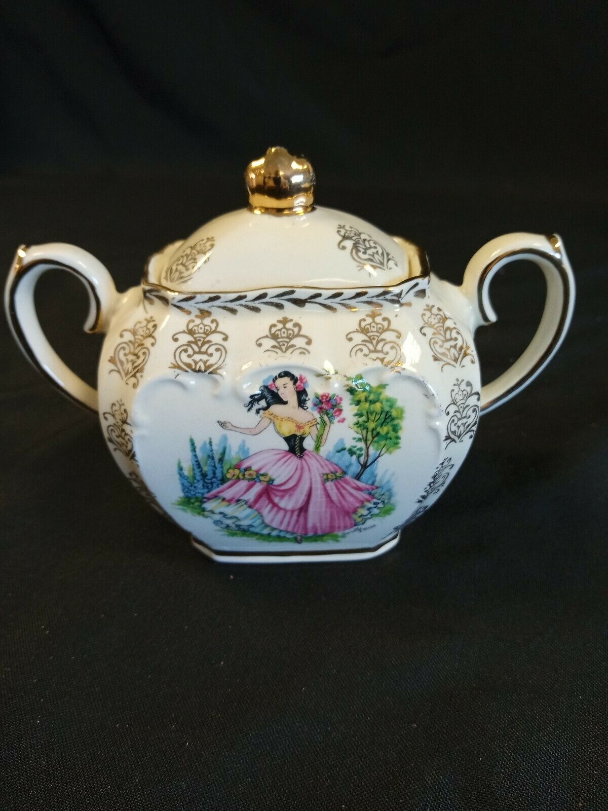 Vintage Sadler Sugar Pot  DAINTY MISS Gilded 9.5cm Tall - (7893)