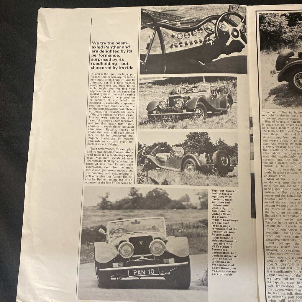Panther car West winds Ltd Brochure From MOTOR magazine 1974 -(8918)