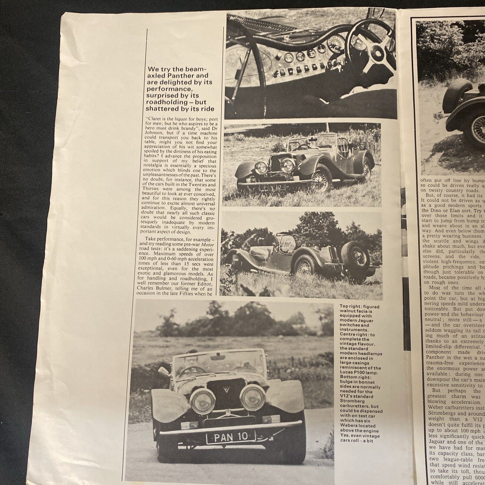 Panther car West winds Ltd Brochure From MOTOR magazine 1974 -(8918)