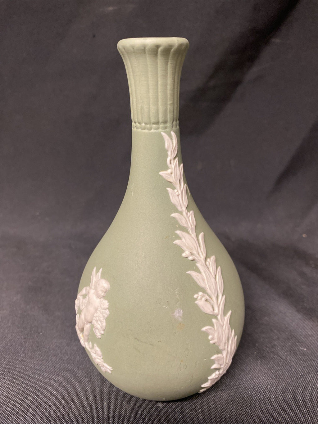 Vintage Wedgwood Jasperware Sage Green Grecian Bud Vase - (1601)