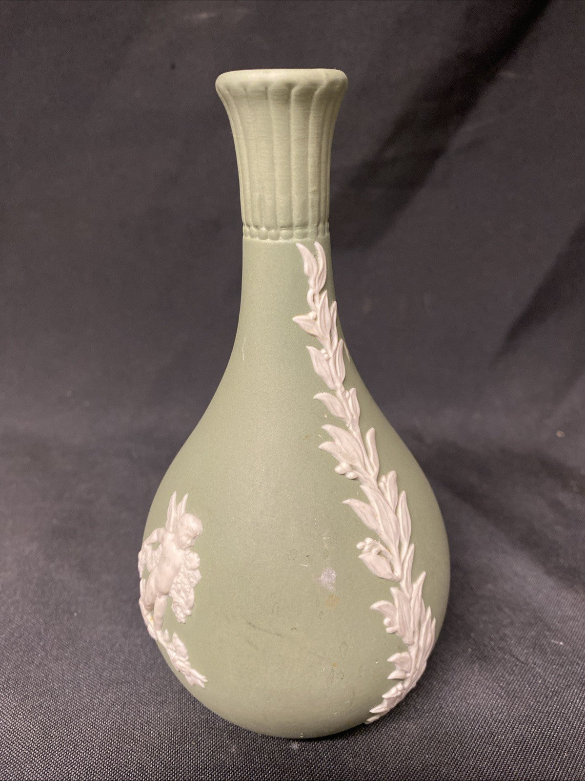 Vintage Wedgwood Jasperware Sage Green Grecian Bud Vase - (1601)