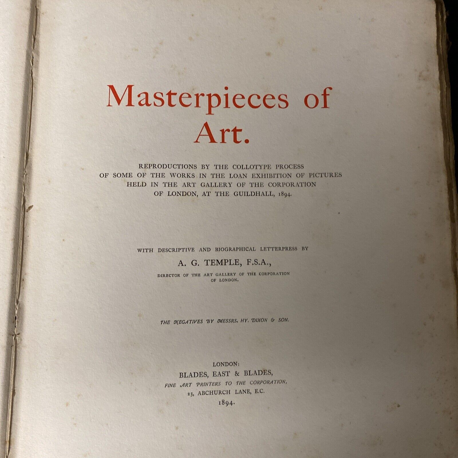 Masterpieces of Art A.G.Temple 1894 London Guildhall Signed 1st Ed #86/100 (5313