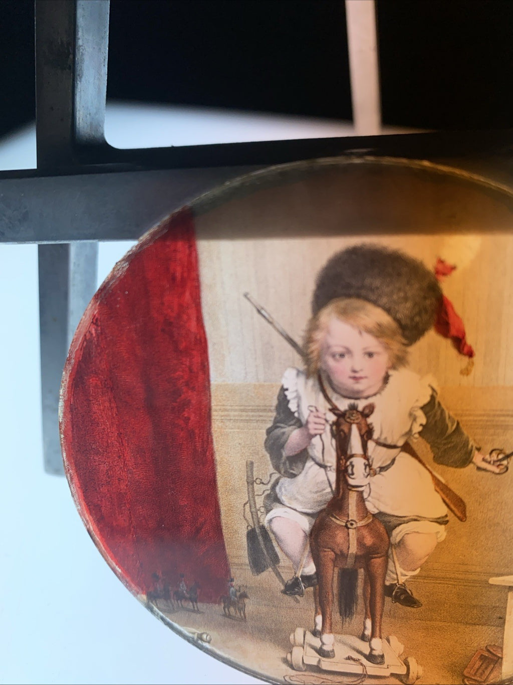 Magic Lantern Victorian Glass Round Handpainted Slide Playing soldiers (1106)