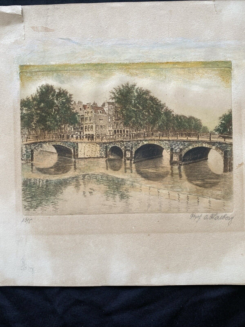 Prof. A Thalberg #5/10 Water under a bridge Original Coloured etching - (5860)