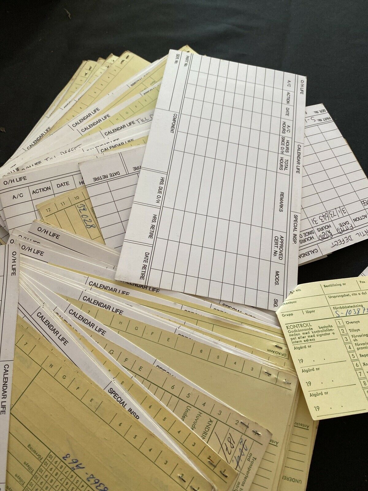 SAAB Factory Aircraft engines inspection Log Cards x 82 Collectable - 1970's - (6496)