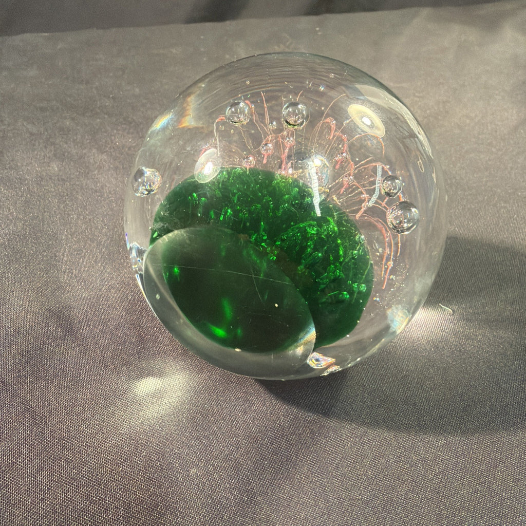 Murano Italian Firework  & Bubbles Glass paperweight 1970's Vintage  5cm D.- (2090)
