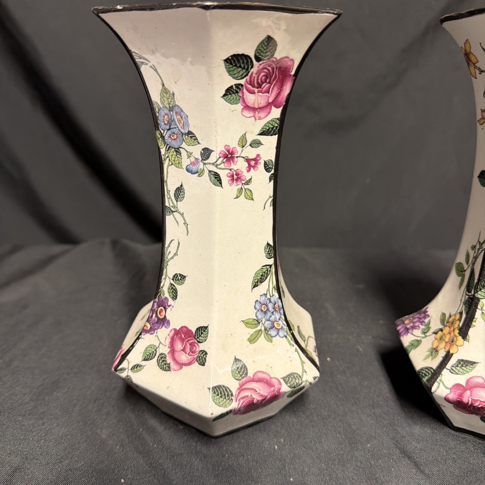 Delton Ware Burslem Rose Trellis 1904 - 1910 Pair of Vases - (1877)