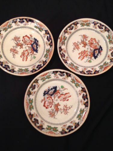 MINTON Imari Pattern Peony and red bird x 3 Plates 1860  - VERY RARE    (1355)