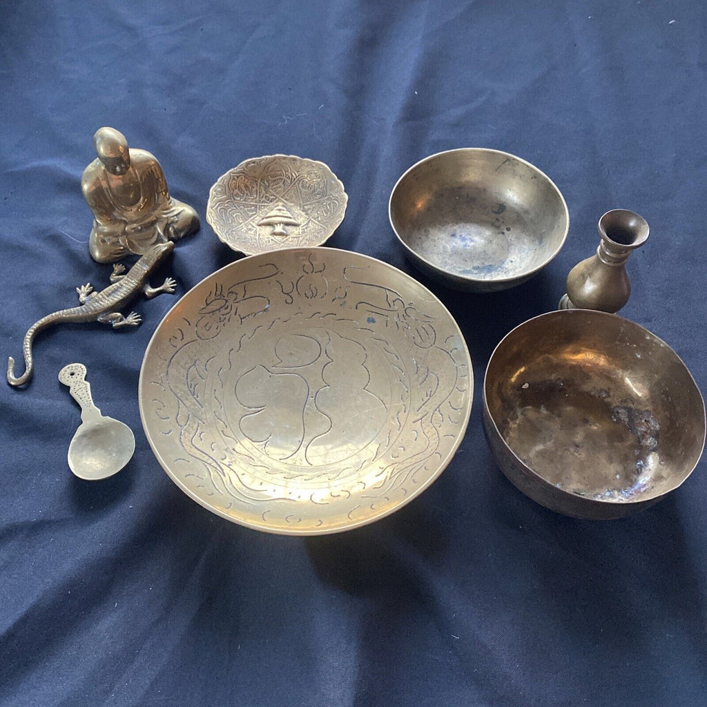 Antique Chinese Asian Brass Bronze collection Bowls ETC - (9607