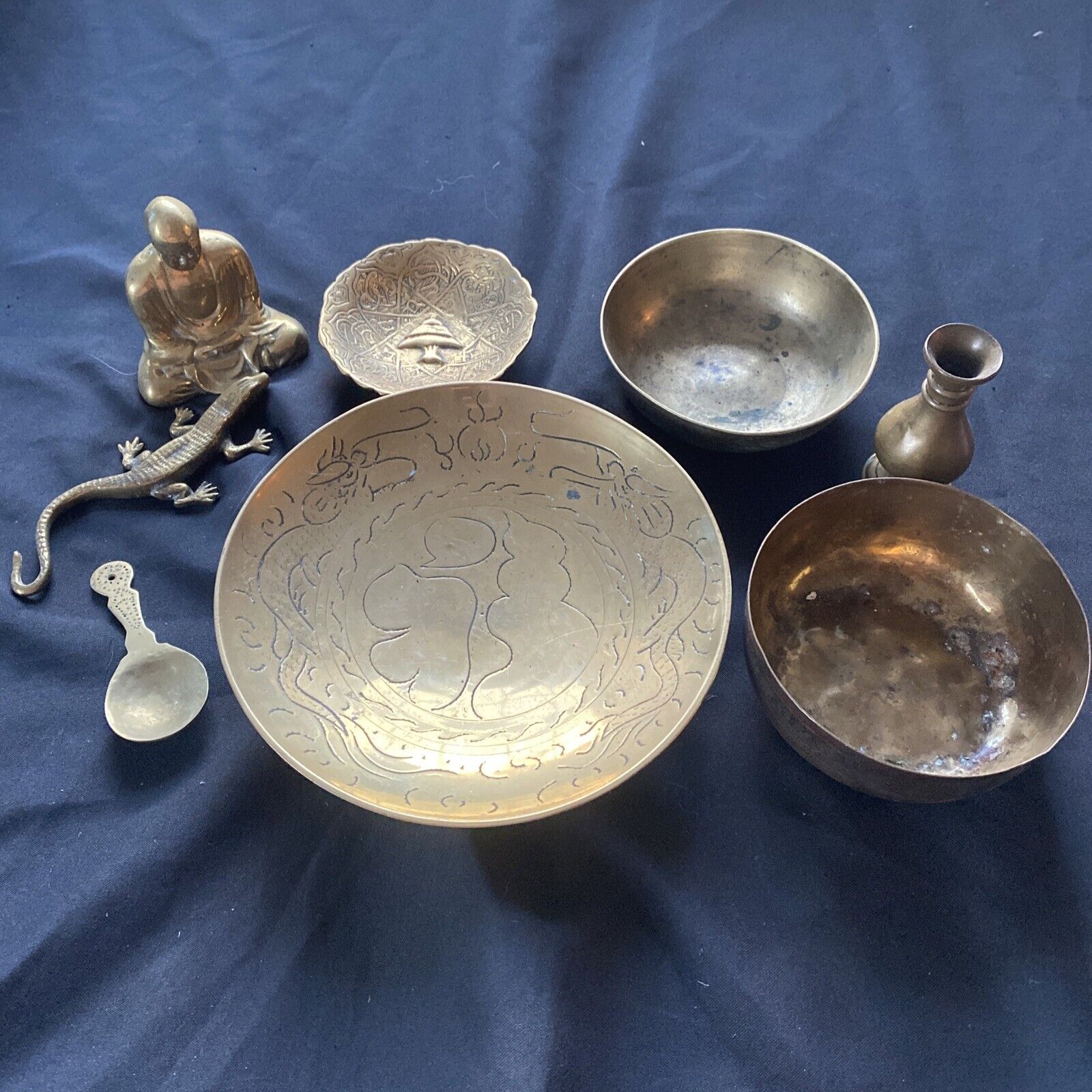 Antique Chinese Asian Brass Bronze collection Bowls ETC - (9607