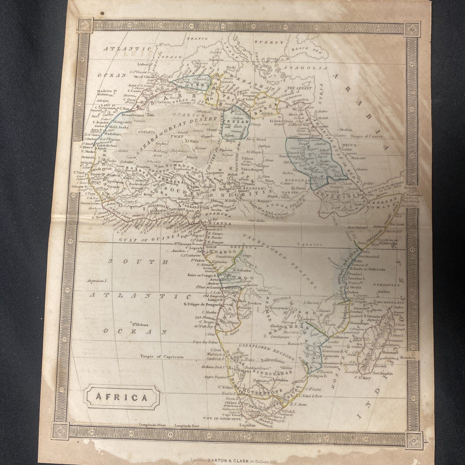 Antique late 1800's Map of AFRICA by Darton & Clark Very Rare - (1766)