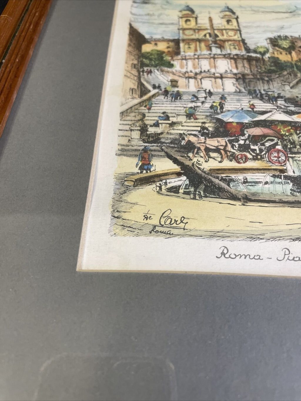 Vintage framed print of Roma Piazza Di Spagna Framed and matted - (8148)