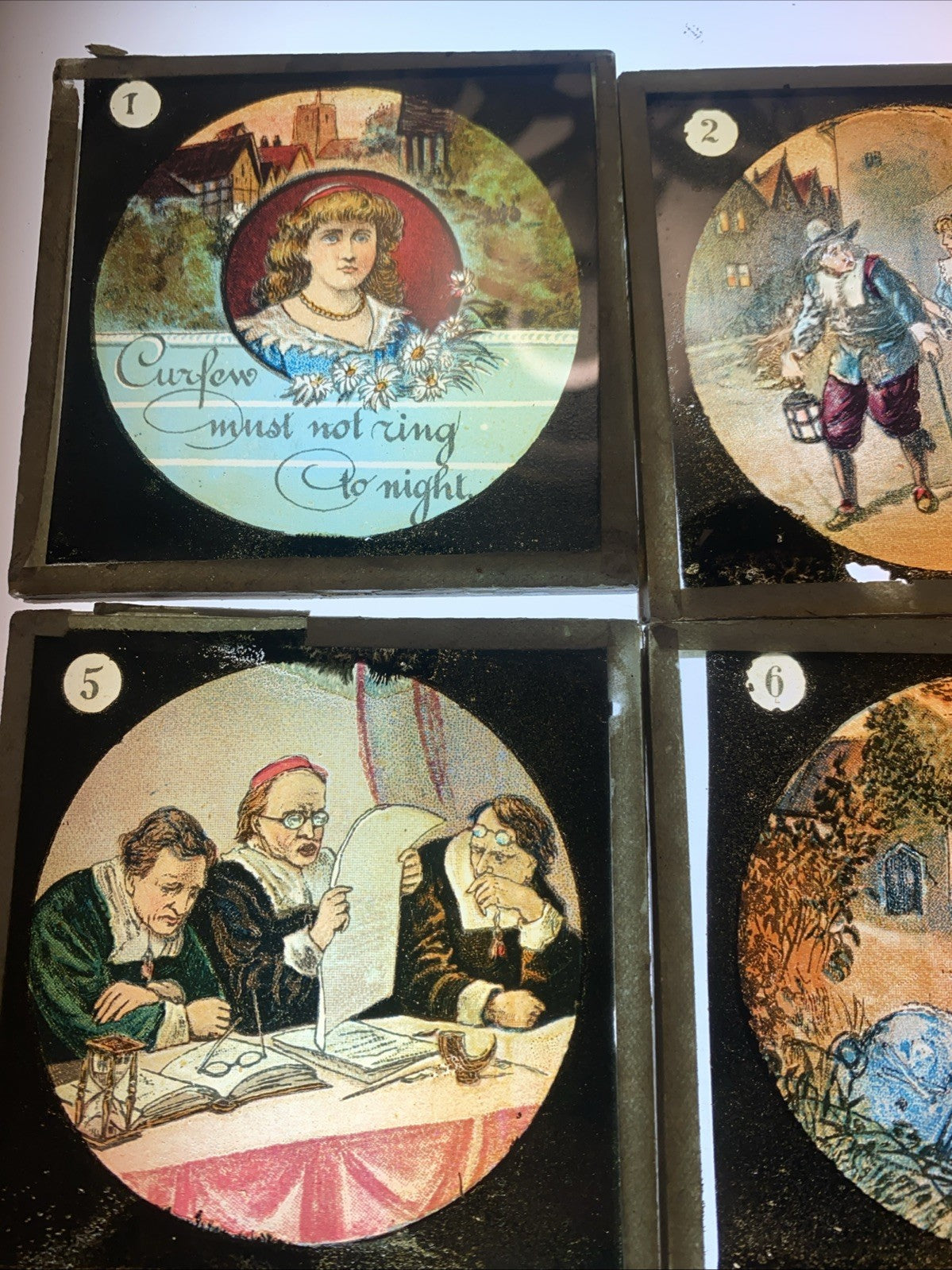 Magic Lantern Victorian Glass Square Handpainted Story x 12 Slides (1062)