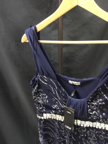 Vintage Dress Size 14 Tall - Anne Smith Navy glitter beaded dress heavy -(2660