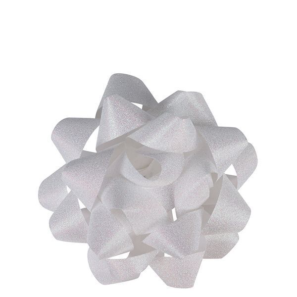 BULK BUY 12 x BOW Pre Made - White Iridescent Glitter 7" Bow - High Quality Paperchase