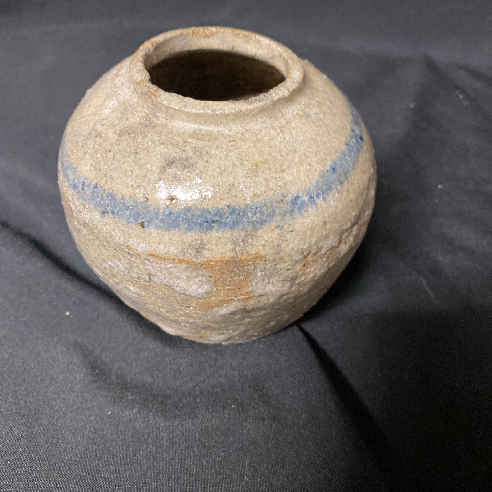 Antique Japanese Stoneware Ginger Jar 9cm x 10cm C-1800s -(1373)