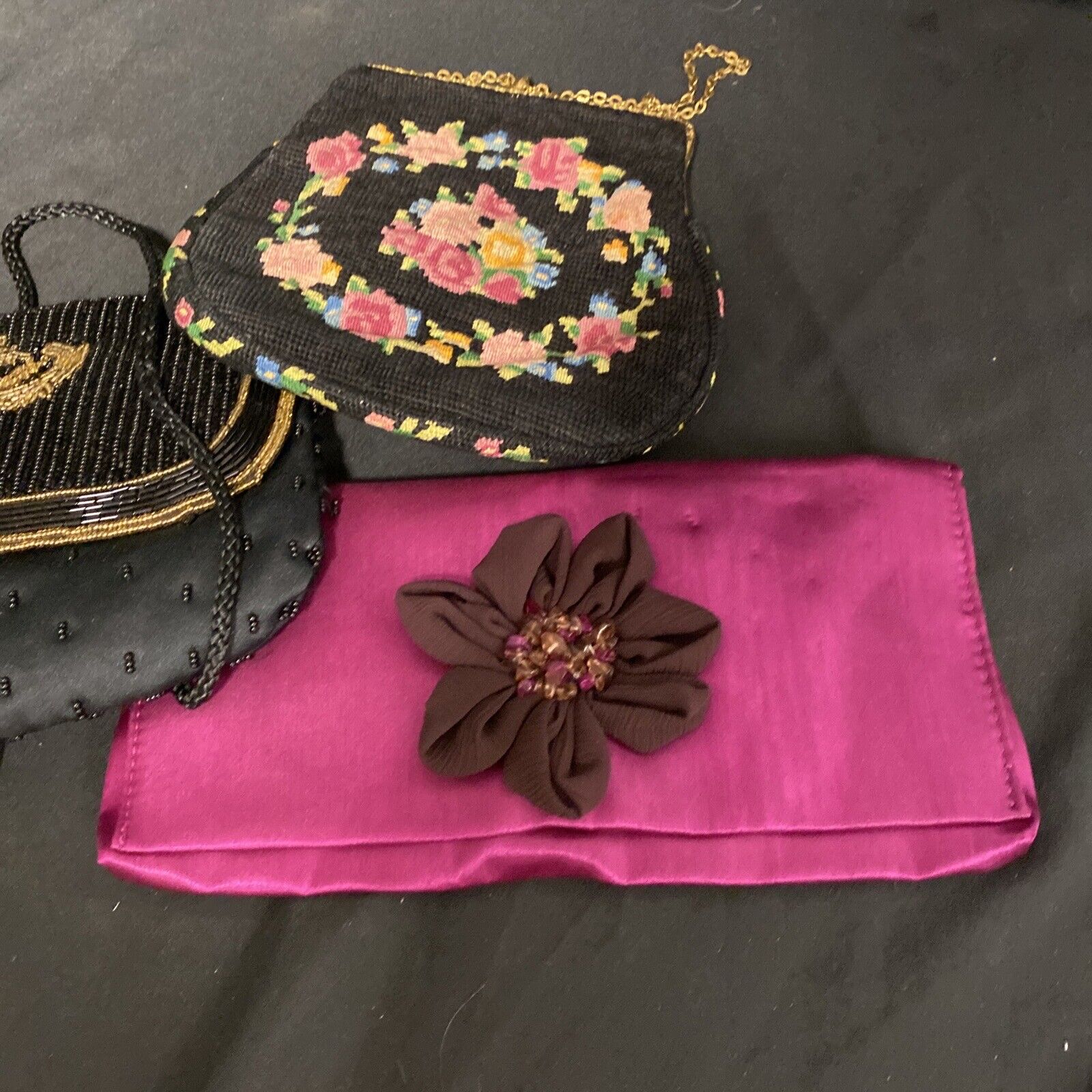 Antique Tapastry and Brass Handbag + Alexon and Avon Vintage bags - (9149)
