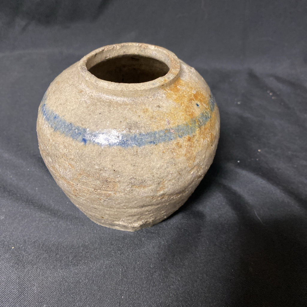 Antique Japanese Stoneware Ginger Jar 9cm x 10cm C-1800s -(1373)