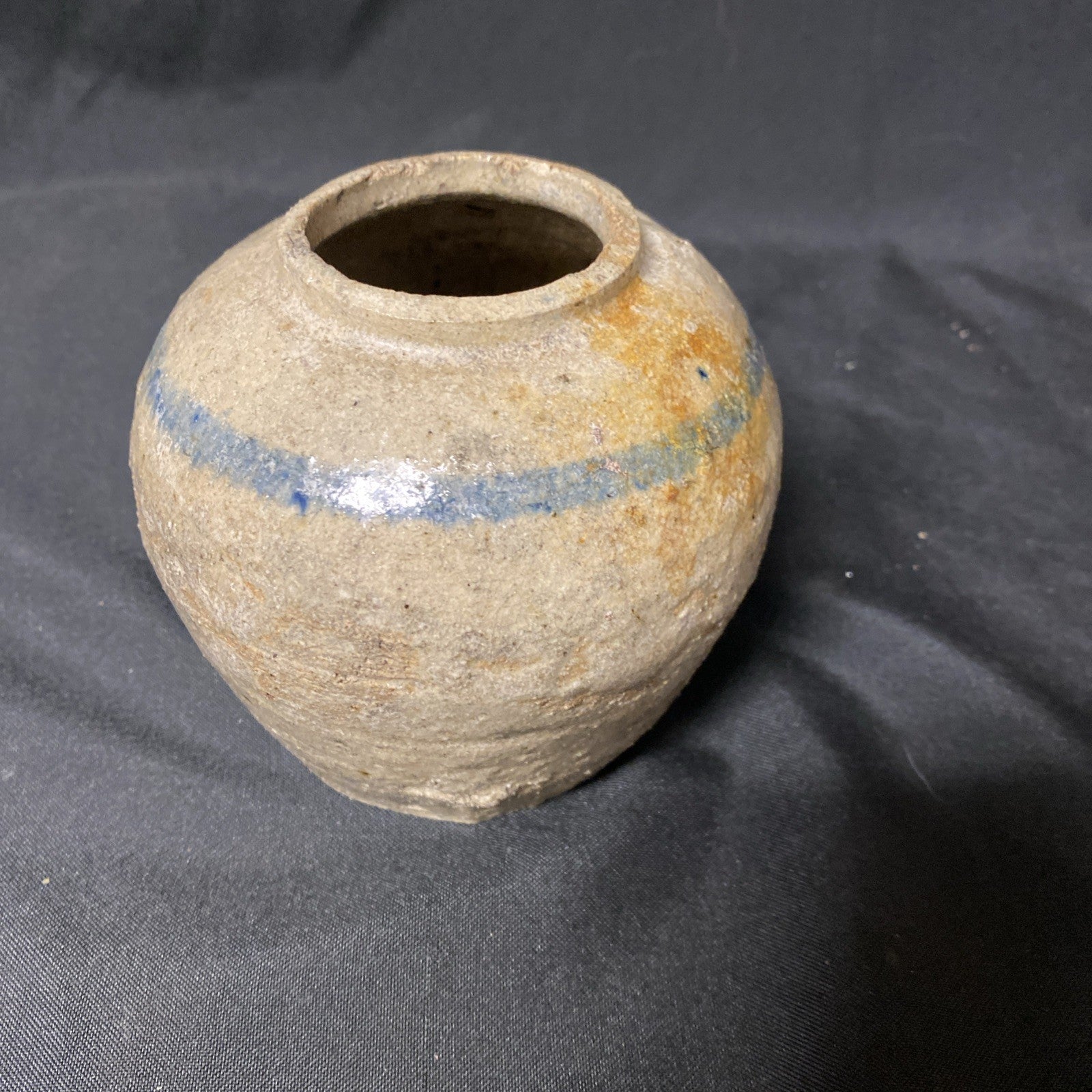Antique Japanese Stoneware Ginger Jar 9cm x 10cm C-1800s -(1373)
