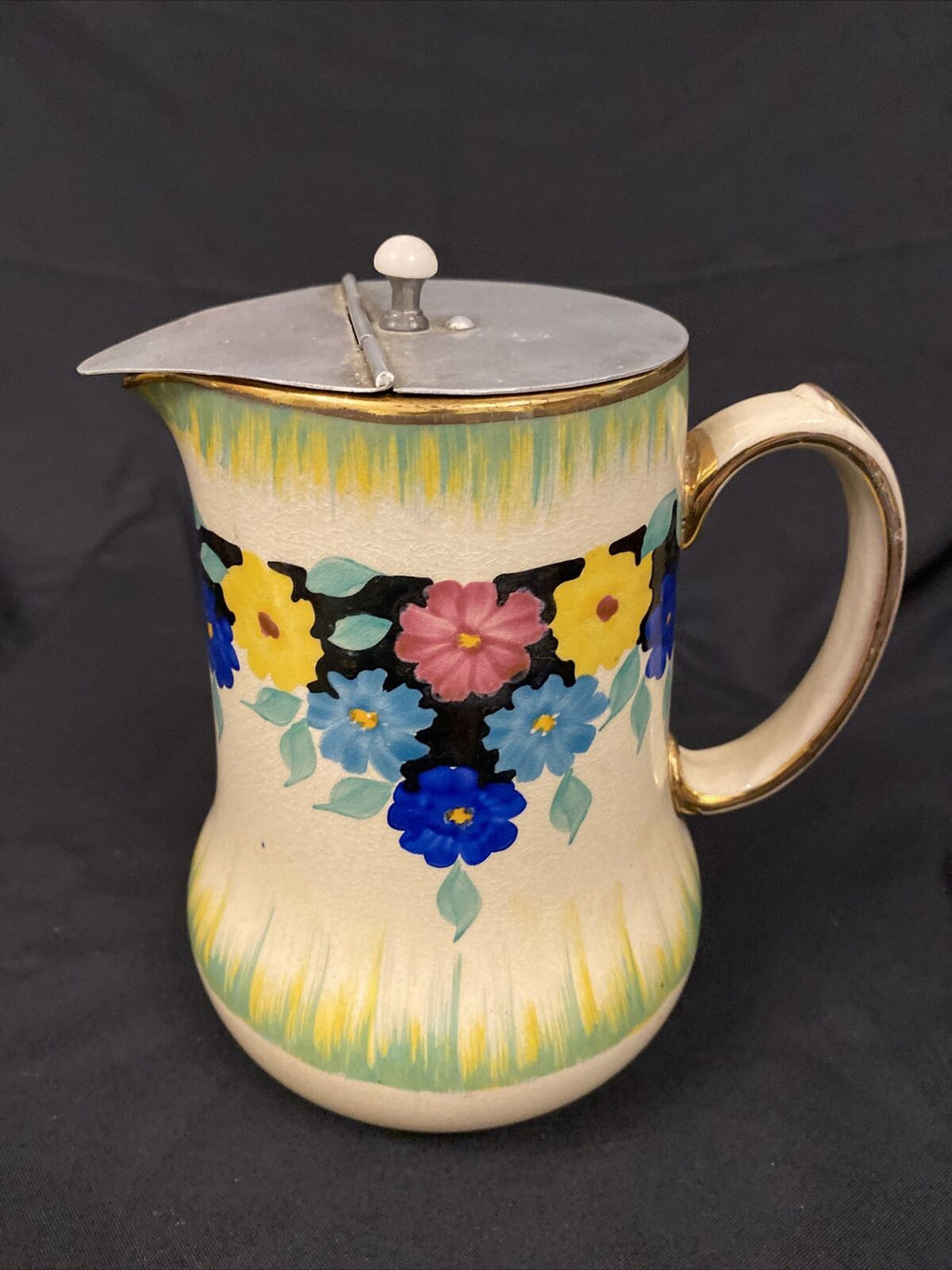 Vintage Hanley & Sons Pottery jug 1930's with weighted Aluminium lid - (8470)