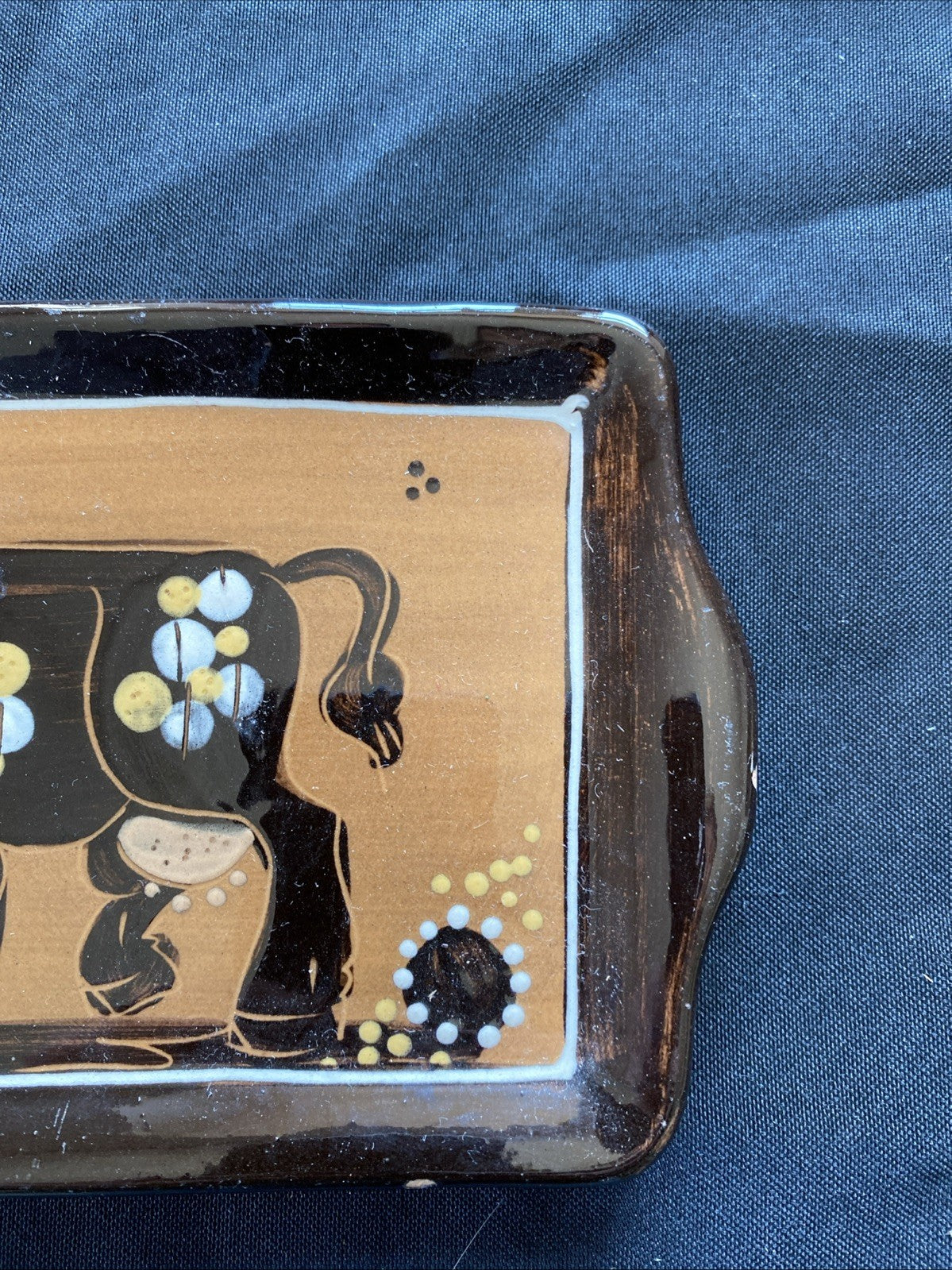 Vintage Peter Haid Pottery tray Swiss Folk Art Cow - (1033)