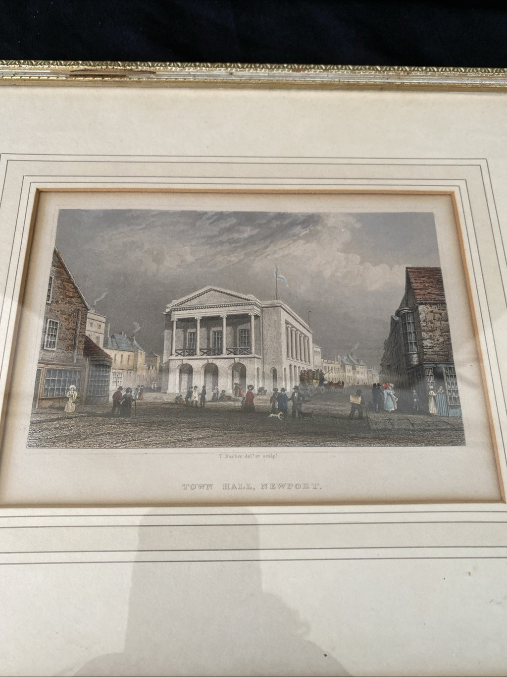 Thomas Barber 1834 original engraving - Town Hall Newport - Framed - (7005)