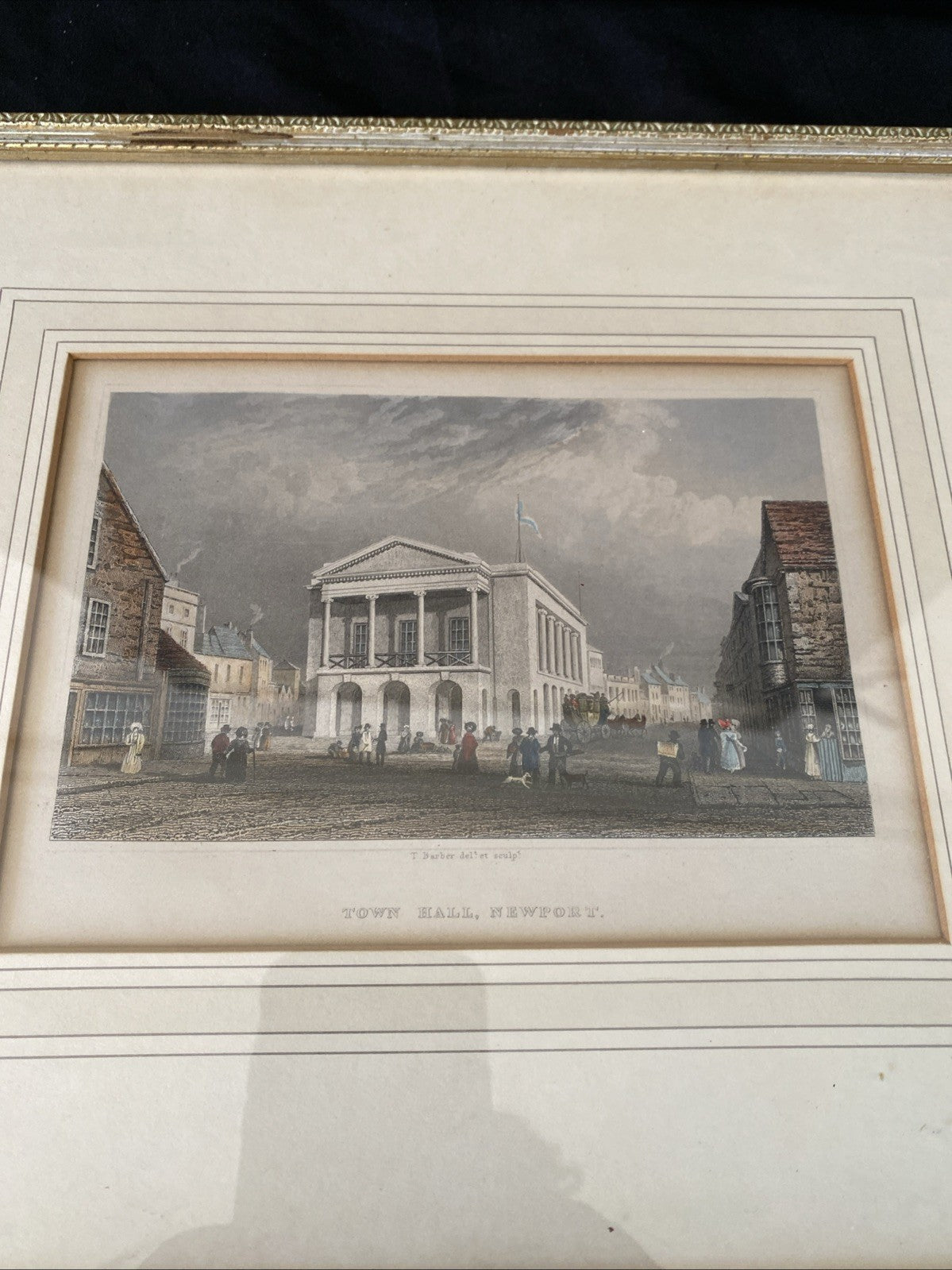Thomas Barber 1834 original engraving - Town Hall Newport - Framed - (7005)