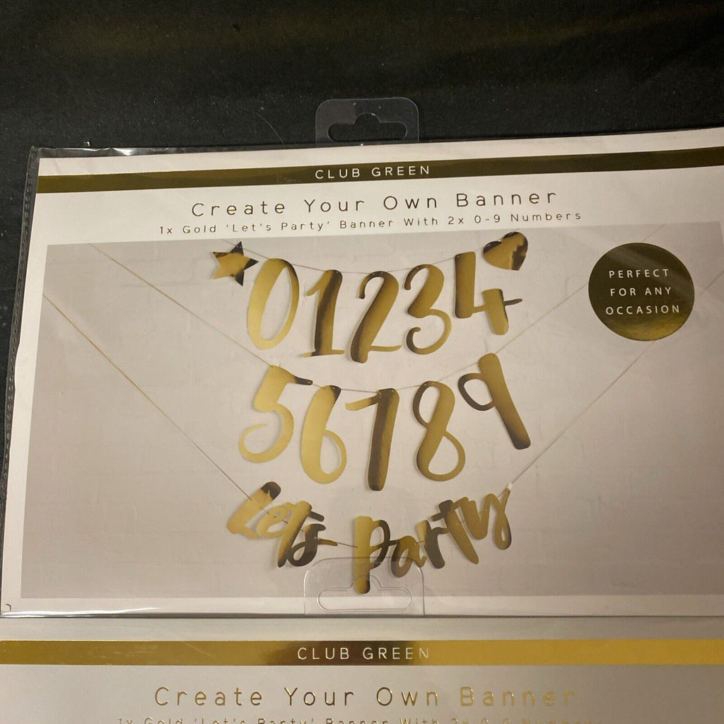 Club Green - Create Your Own Banner - x 2 packs GOLD Party Birthday (5334)