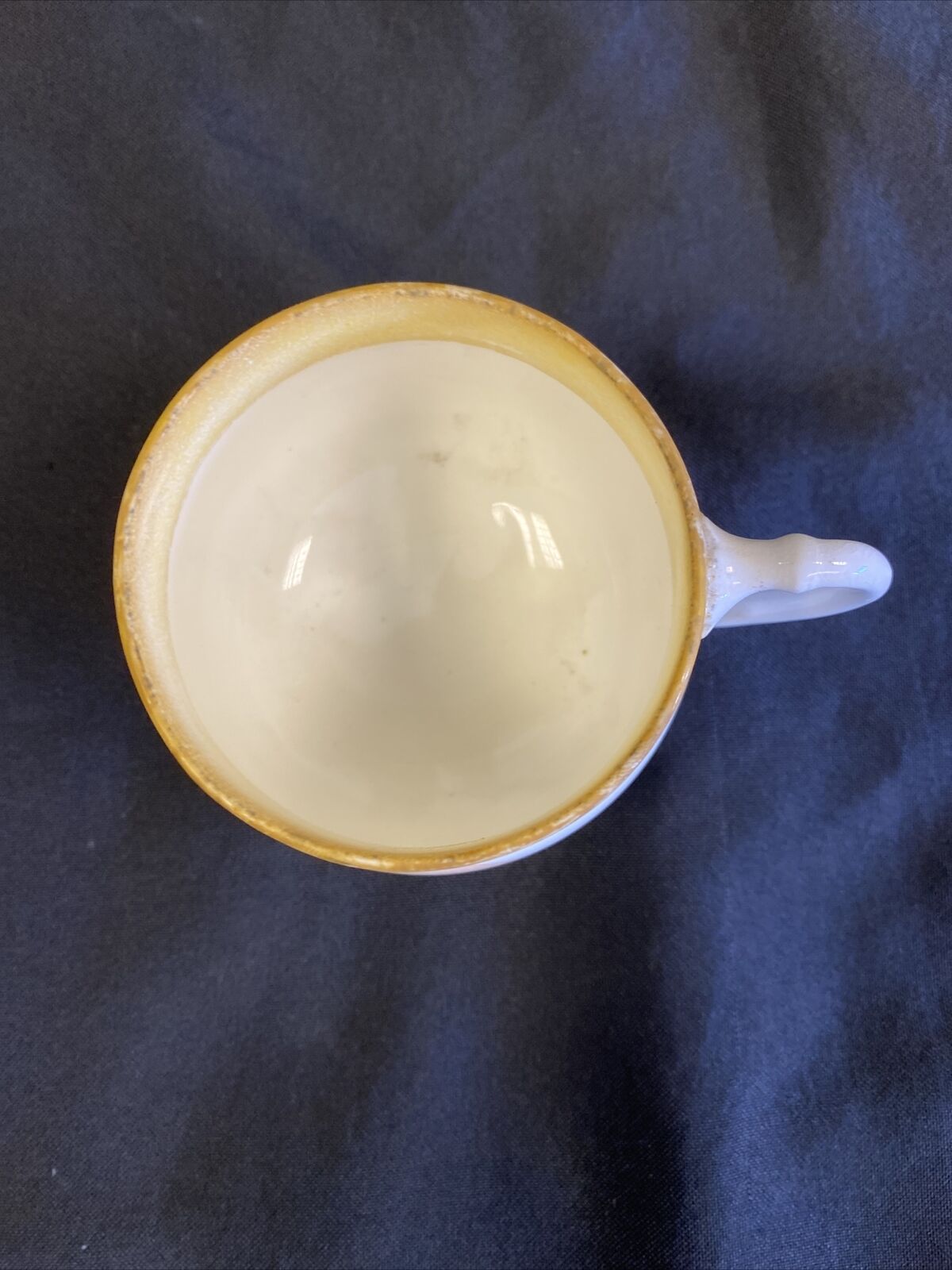 Antique Coalport cup with yellow rim and chinese fan design very unusual - (7716
