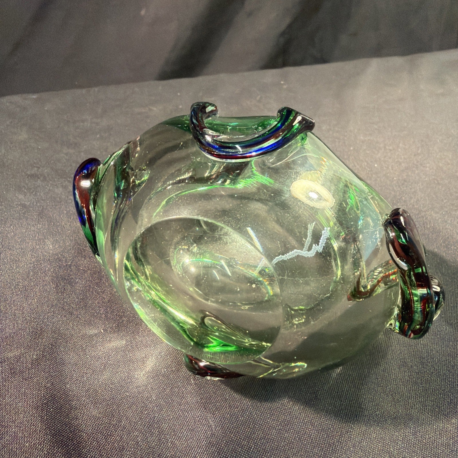 Murano Red Blue and Green Glass Basket ornament vintage 1970's - (2086)