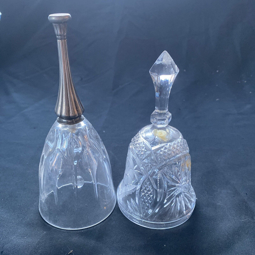Vintage two crystal bells, one with pewter top - (9622)