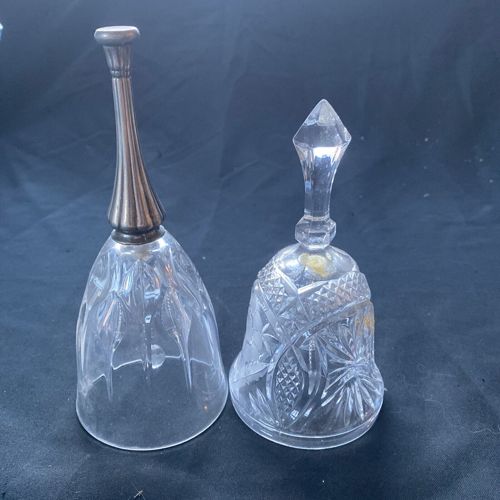 Vintage two crystal bells, one with pewter top - (9622)