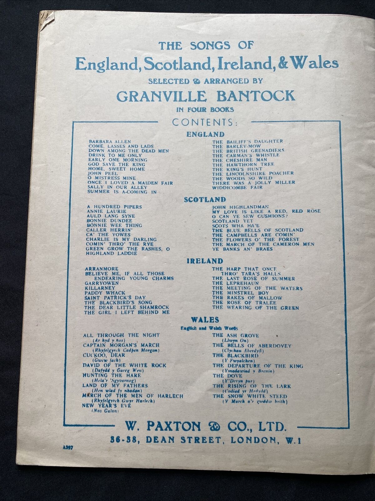 Piano Music Book 1943 Songs of England , W. Paxton & Co - (9585)