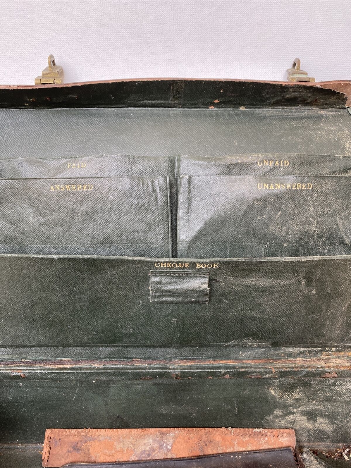 Antique Leather Briefcase- Heavy Leather needs work British made - (8299)