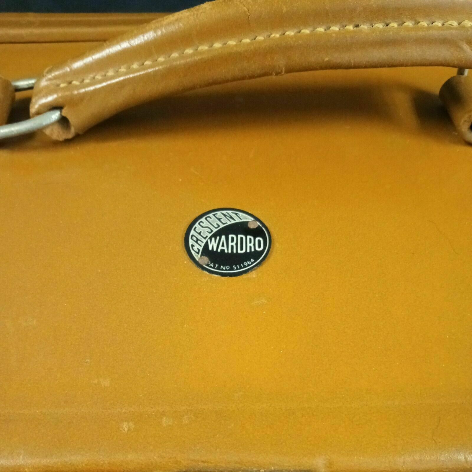 Leather Suitcase Antique Crescent Wardro Solid Case - (7983)