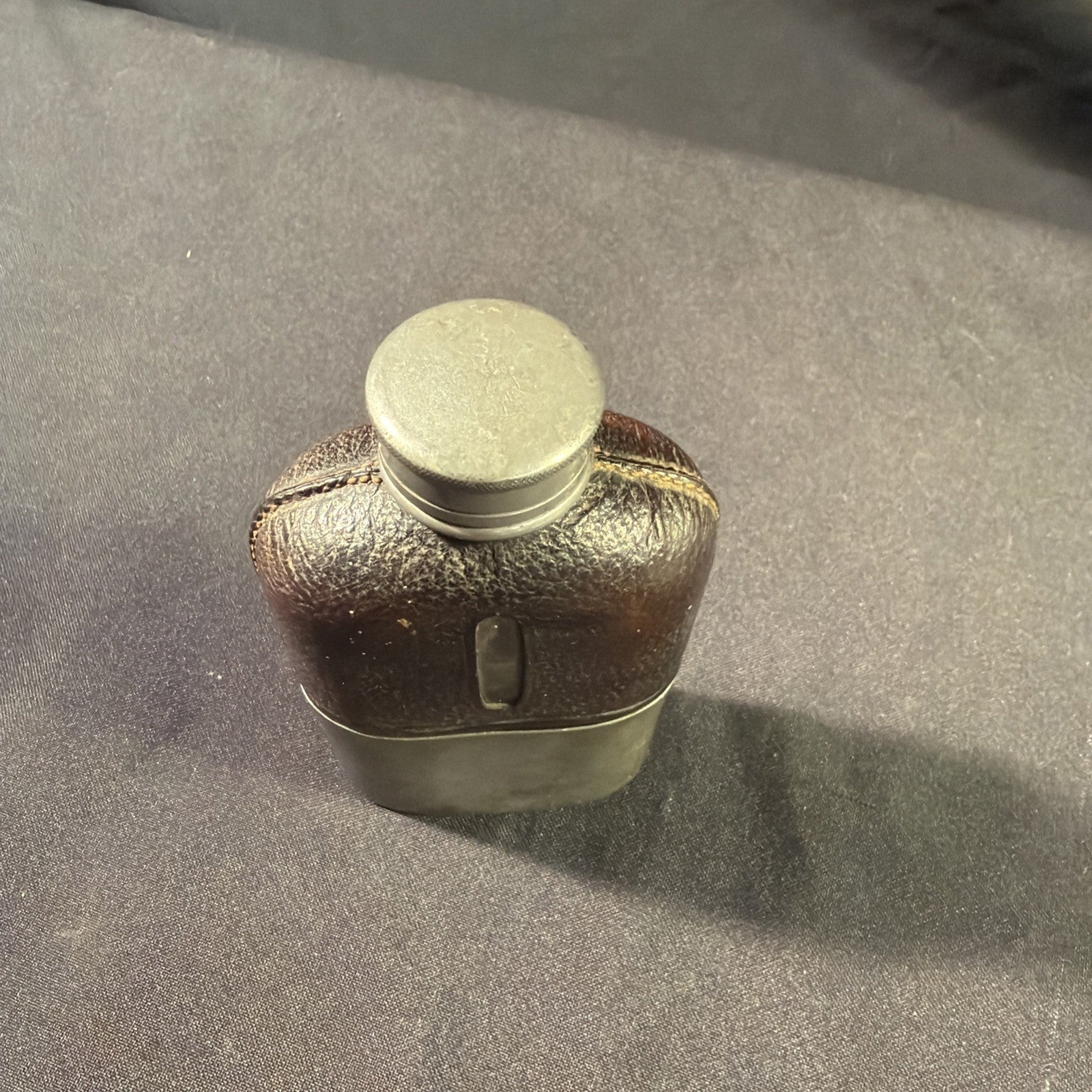 Antique WWI Hip Flask & Cup Pewter, Leather and Glass Ex Cond - (1994)