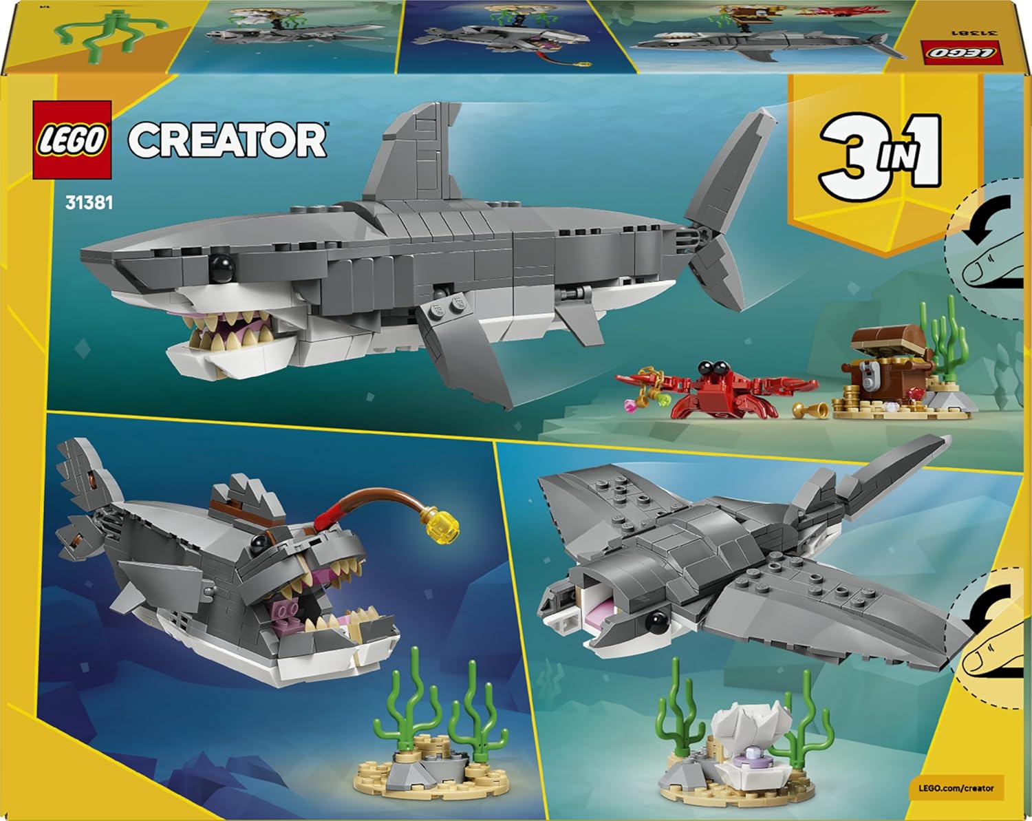 LEGO Creator 3 in 1 - Fierce Shark with Treasure / Angler Fish / Manta Ray - 31381