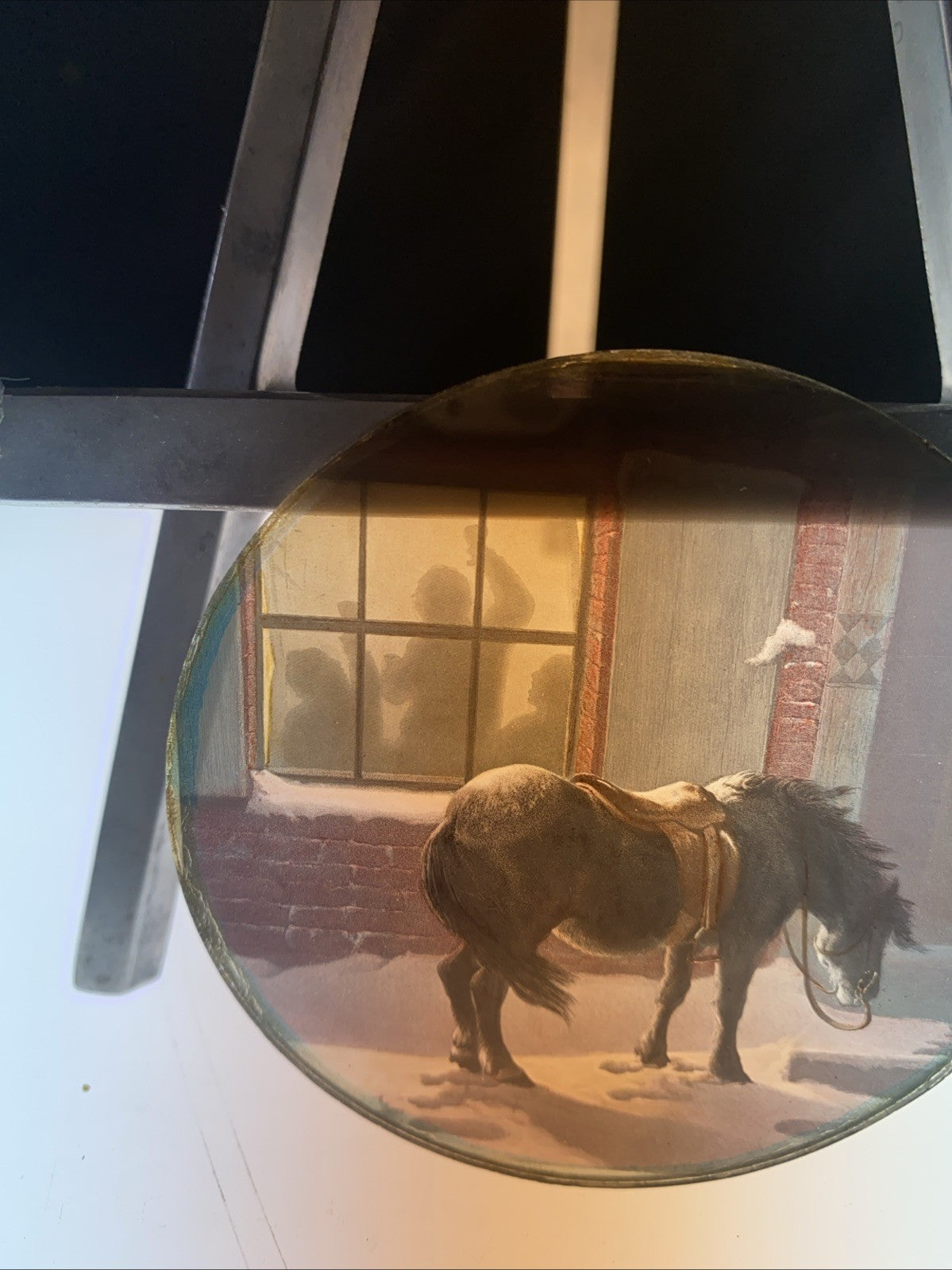 Magic Lantern Victorian Glass Round Handpainted Slide Horse & Tavern (1142)