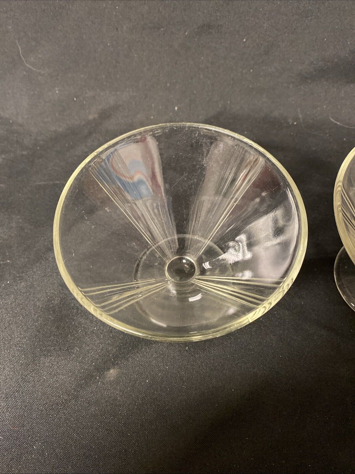 2 x 1930s Art Deco Clear Sundae icecream glass Dish - 7cm Tall, 10cm Diam (5497)