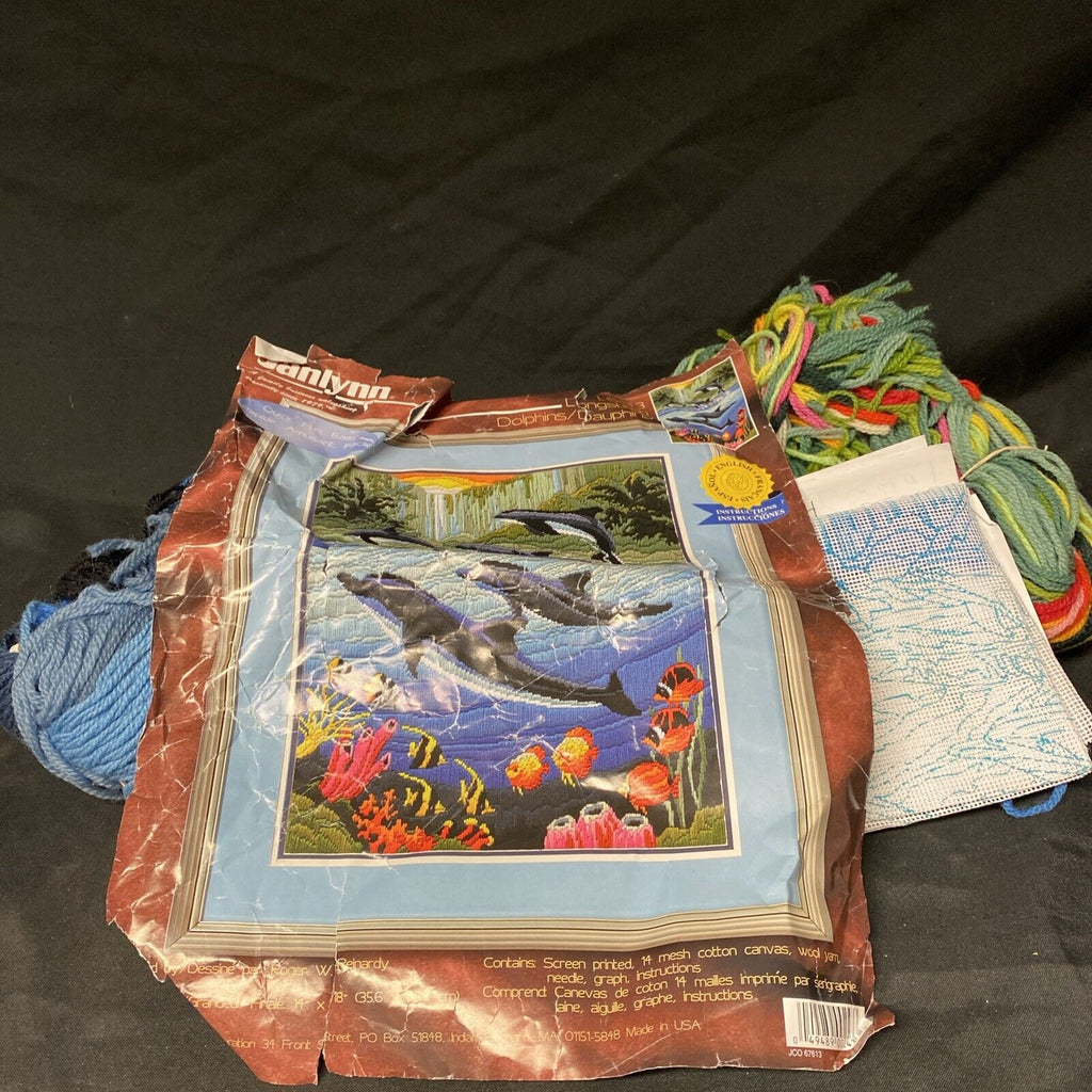 Janlynn LS243 Longstitch Dolphins 18" x 14" Small Amount Part done - (5347)
