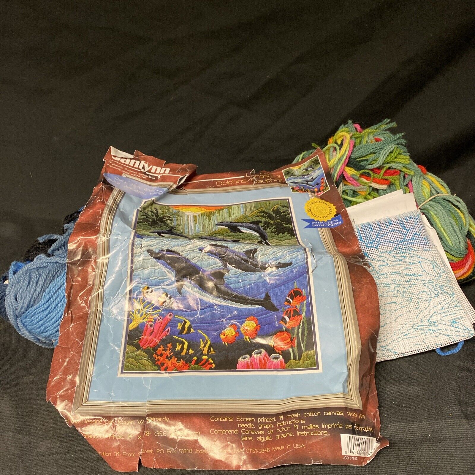Janlynn LS243 Longstitch Dolphins 18" x 14" Small Amount Part done - (5347)