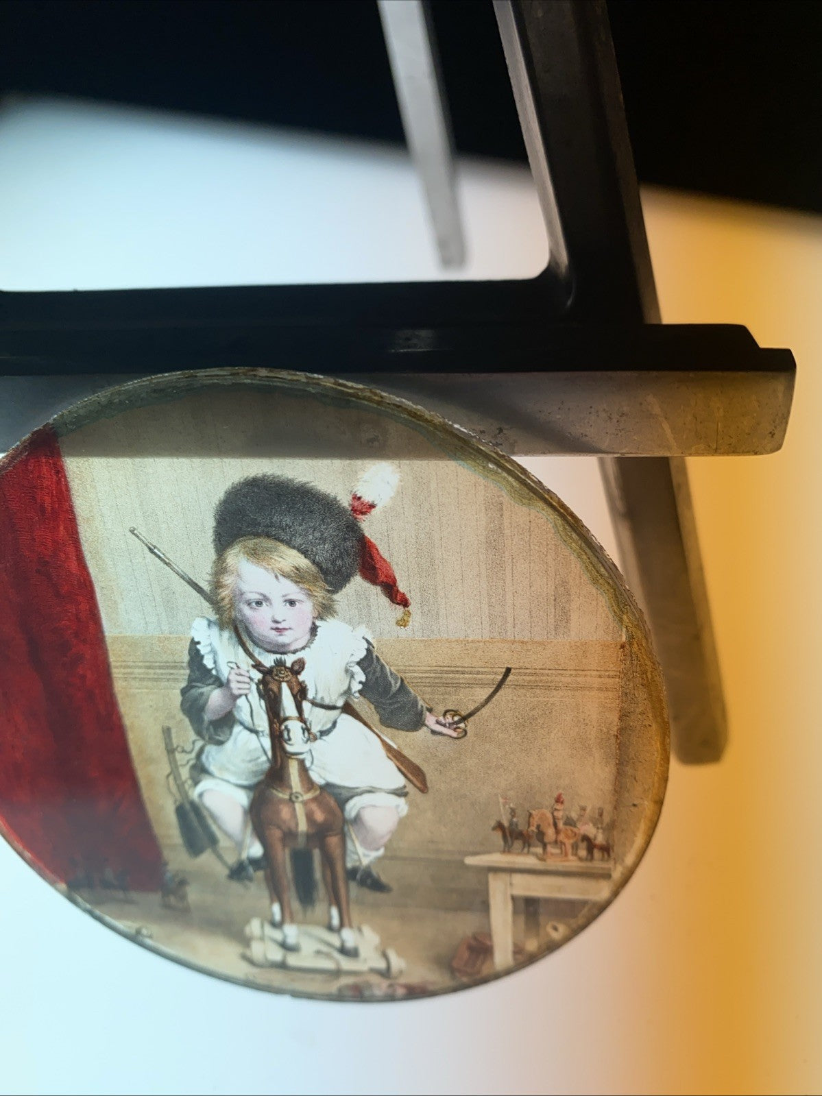 Magic Lantern Victorian Glass Round Handpainted Slide Playing soldiers (1106)