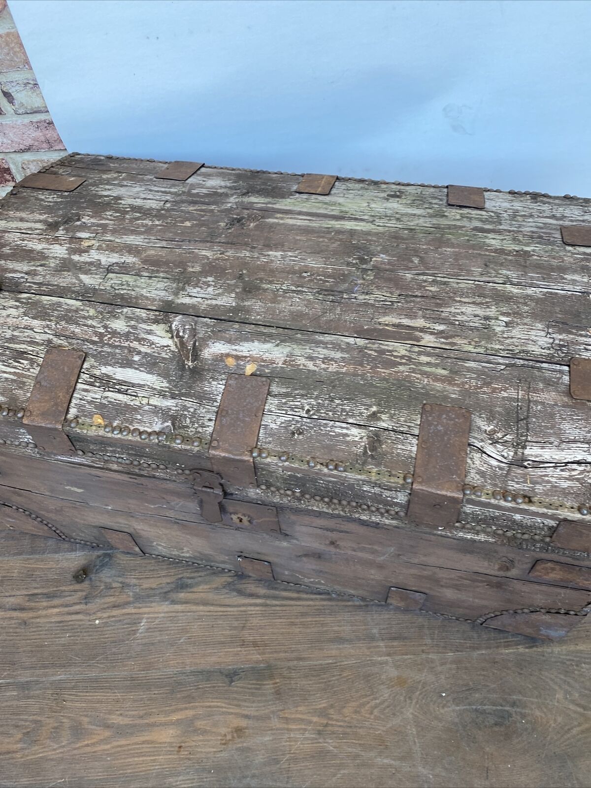 Antique Metal Bound Wooden Truck Early 1800's ORIGINAL - (8047)