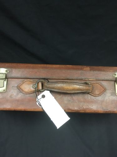 Antique Leather heavy suitcase - "AGANDCO" Locks - Automobilia Film Props -(2713