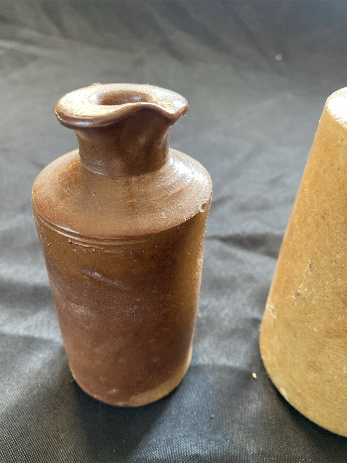 Pair of Salt Glaze Stoneware Bottles SKEY and other 14cm & 12cm Antique - (1015)